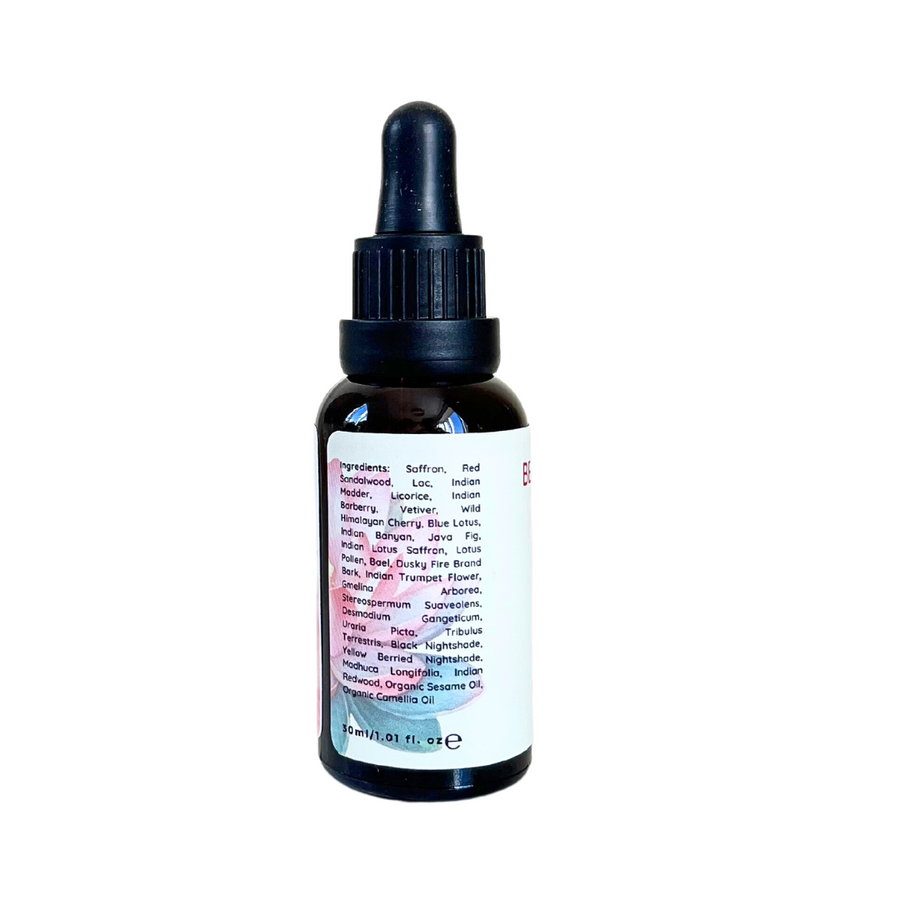 Beauty elixir organic kumkumadi ayurvedic facial oil, anti wrinkle, high antioxidants, plant based, made in uk, anti ageing, reduce pigmentation